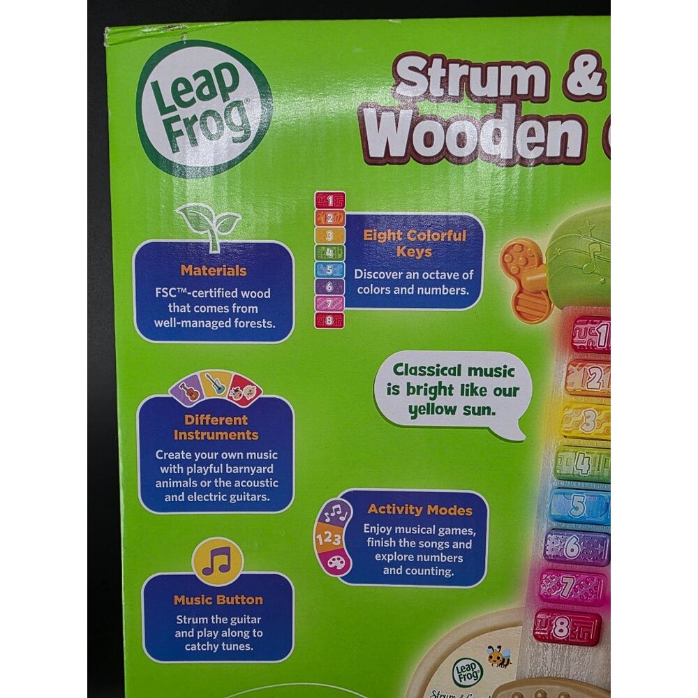 LeapFrog Strum & Count Wooden Guitar Educational Toy 18+ Months Multi-Mode Music - Picture 7 of 10